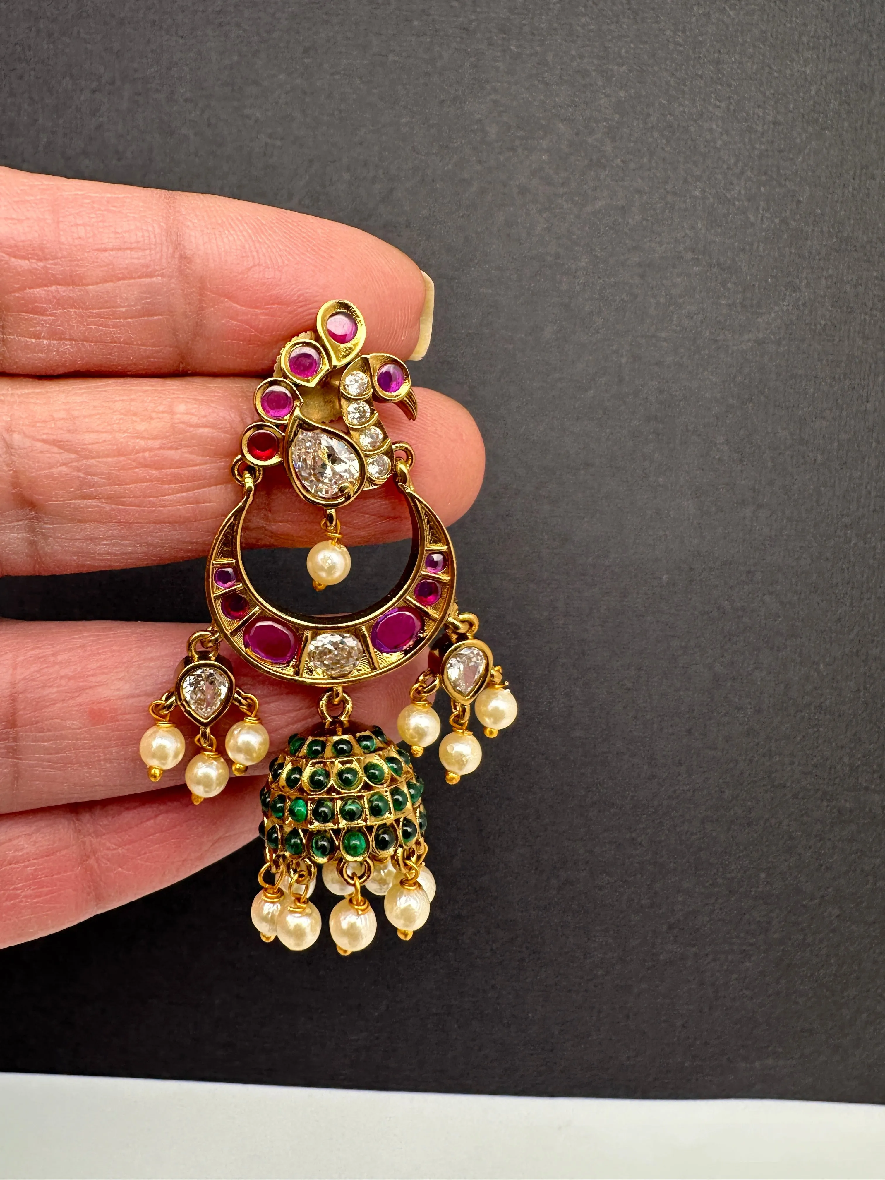 Peacock CZ Matte Jhumkis