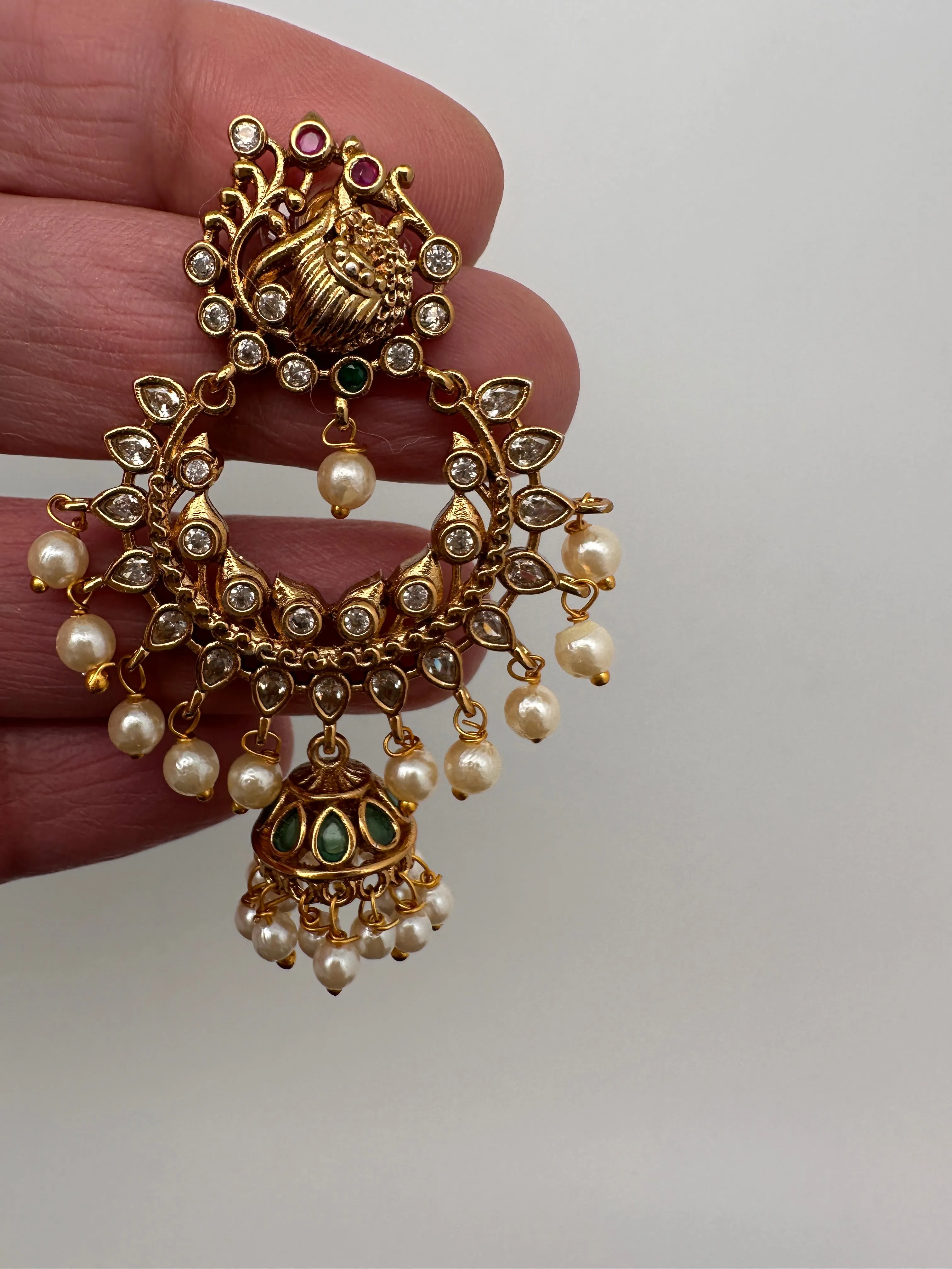 Peacock Pattern Matte Chandballi Jhumki Earrings