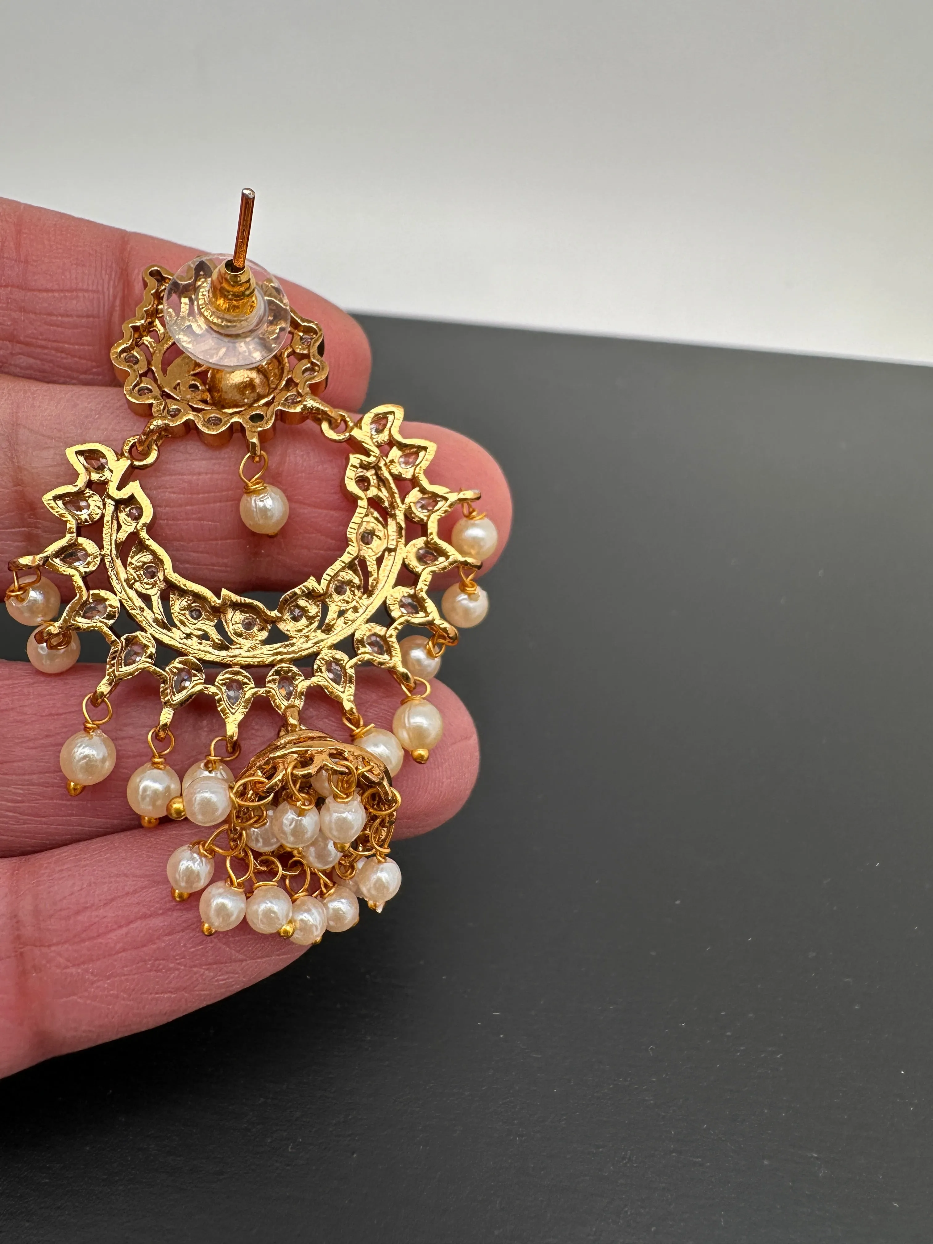 Peacock Pattern Matte Chandballi Jhumki Earrings