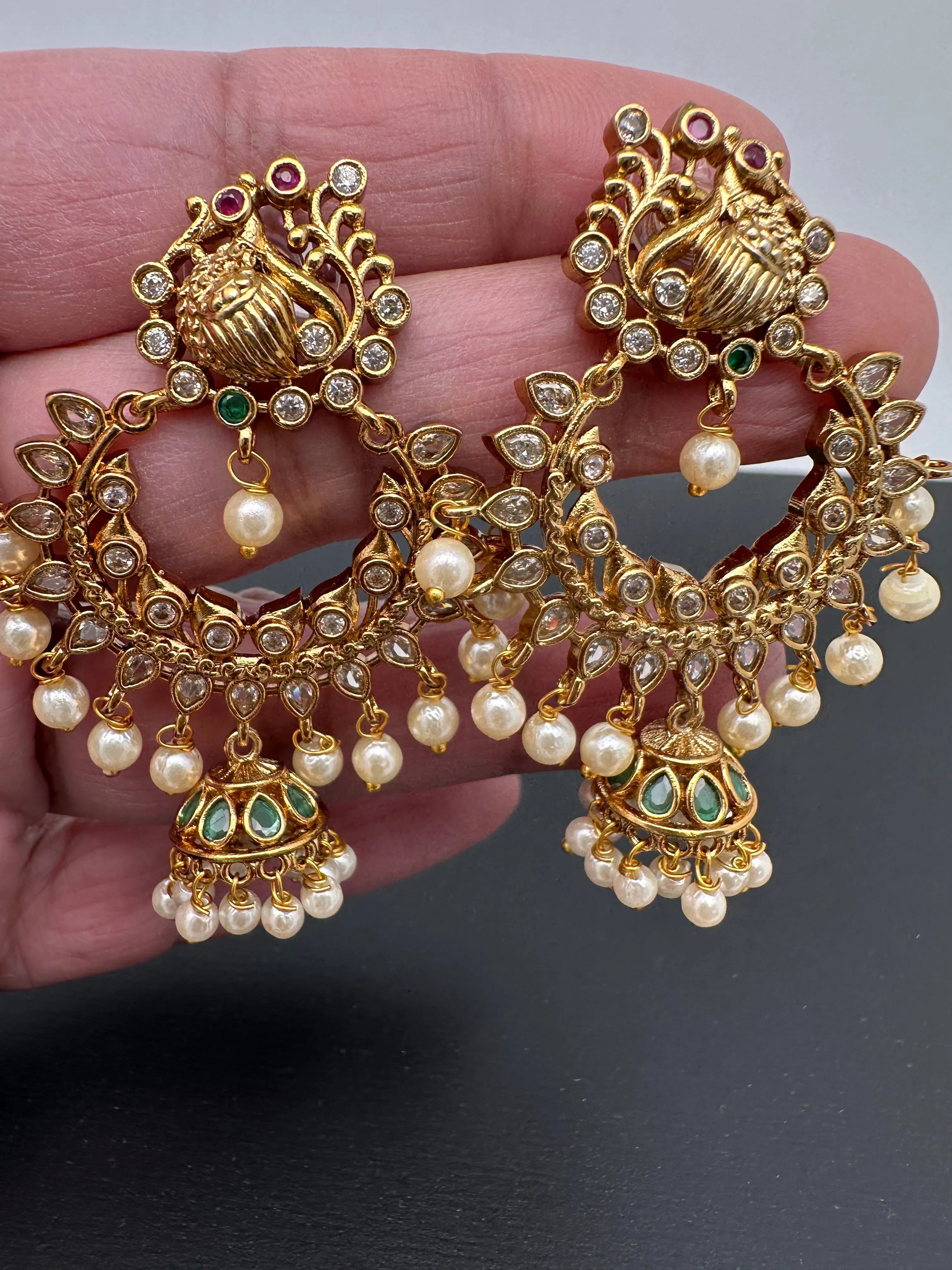 Peacock Pattern Matte Chandballi Jhumki Earrings