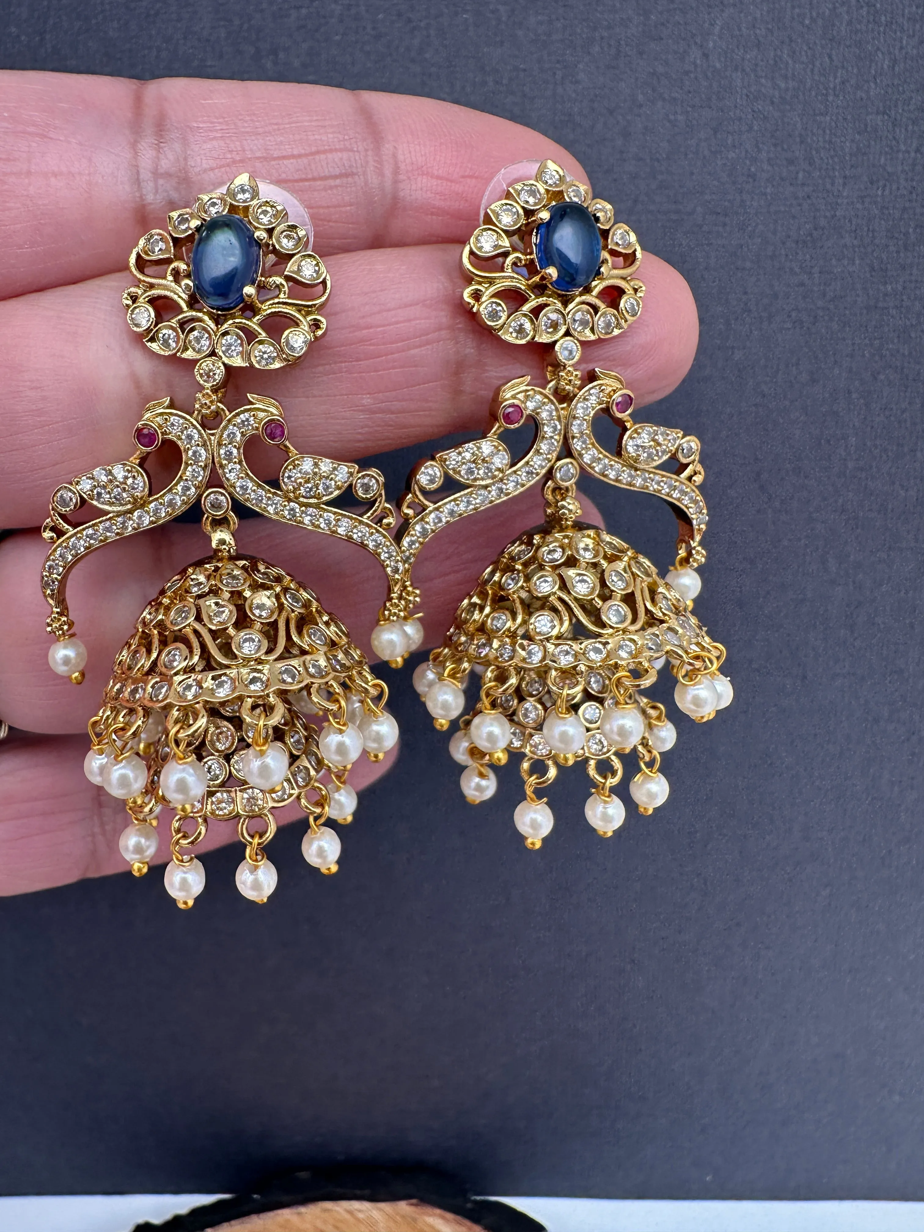 Peacock Pattern Matte Jhumki Earrings