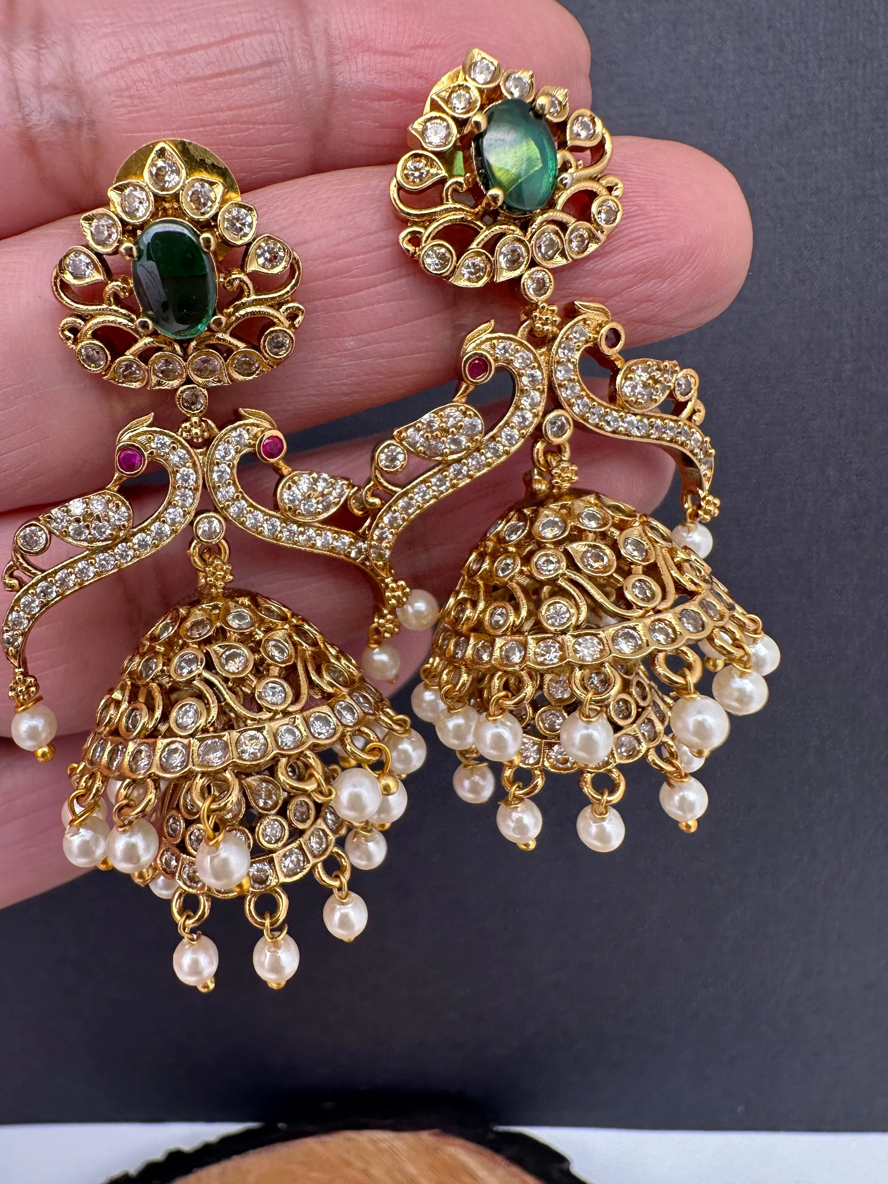 Peacock Pattern Matte Jhumki Earrings