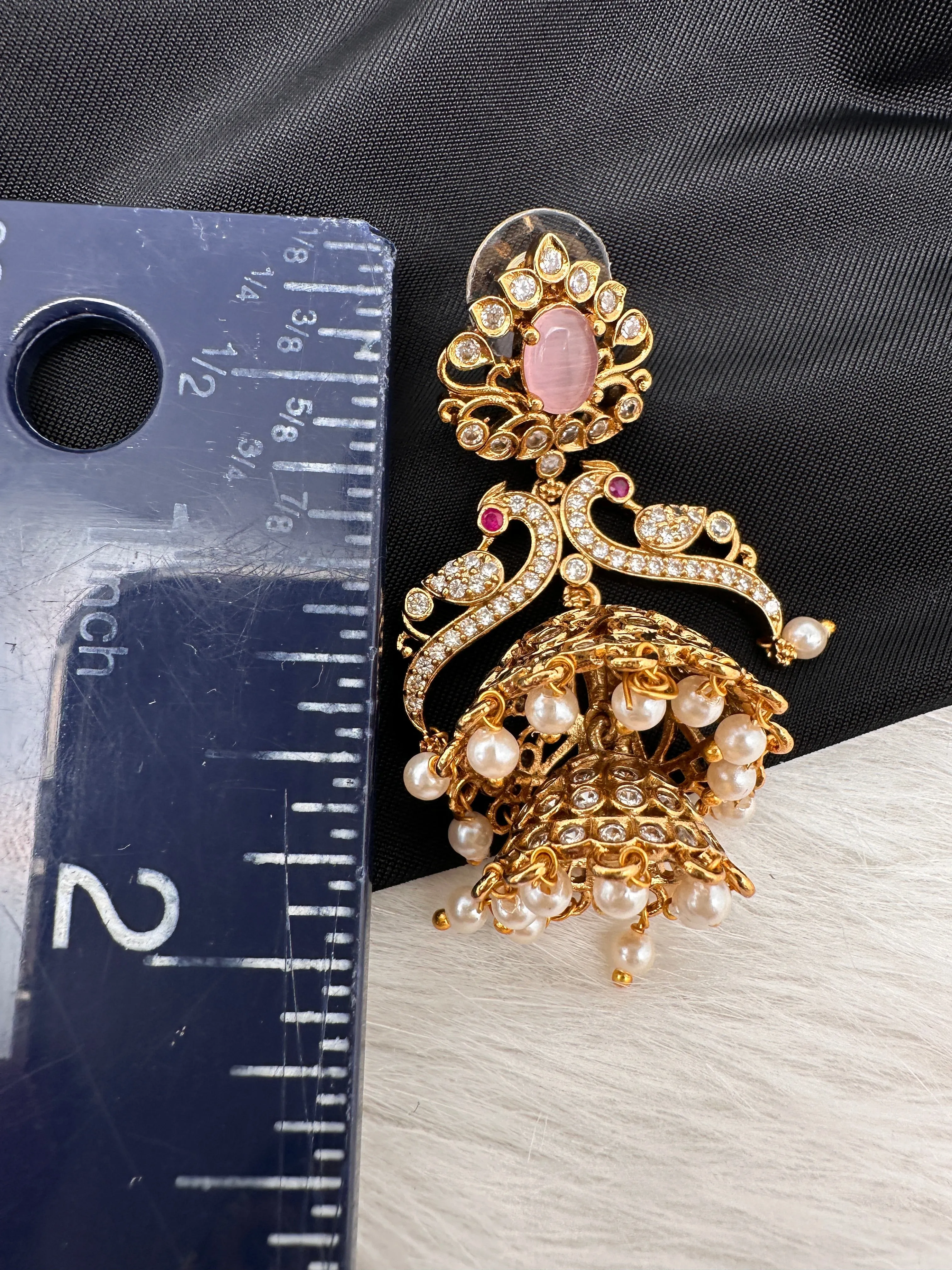 Peacock Pattern Matte Jhumki Earrings