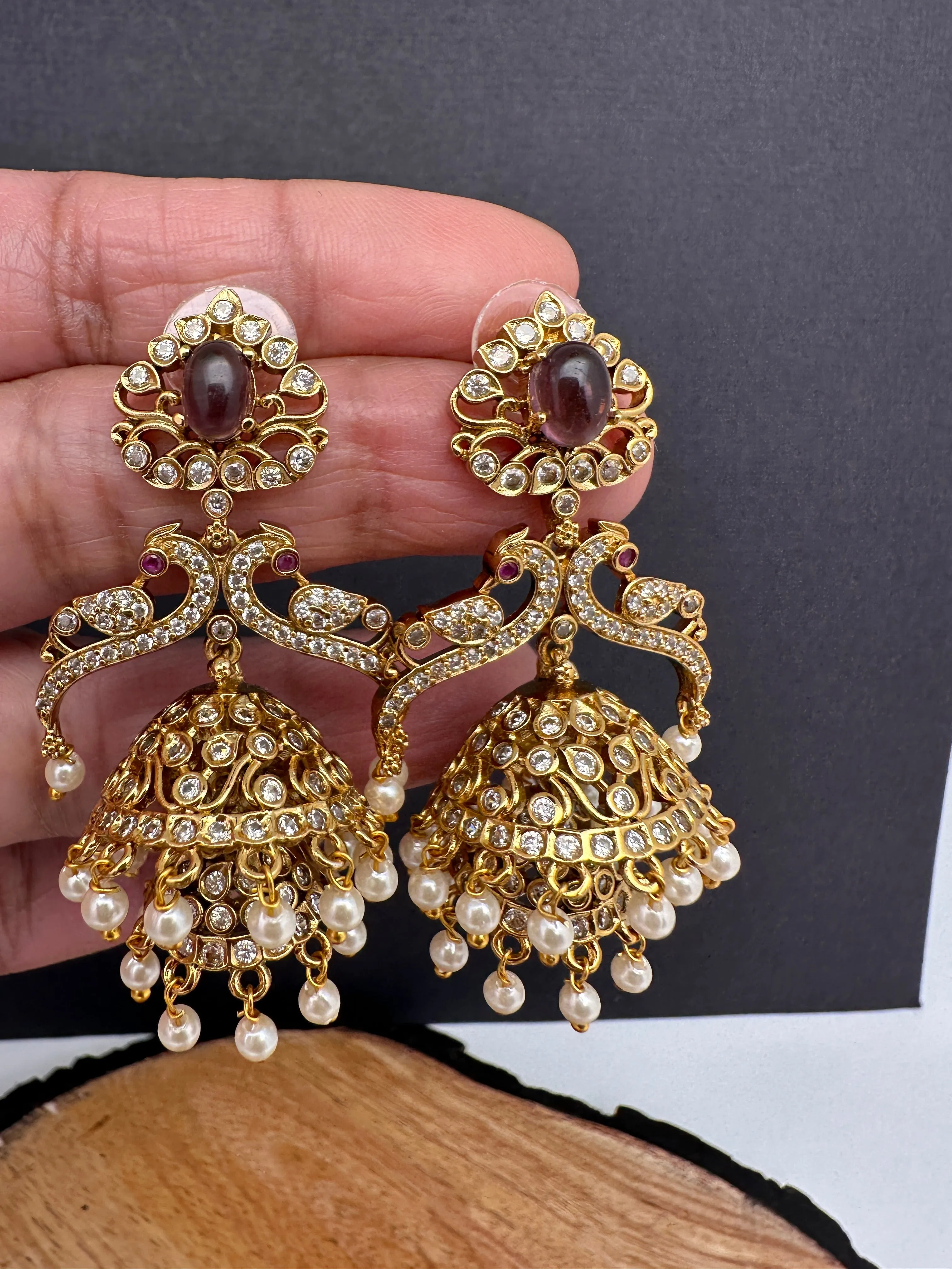 Peacock Pattern Matte Jhumki Earrings