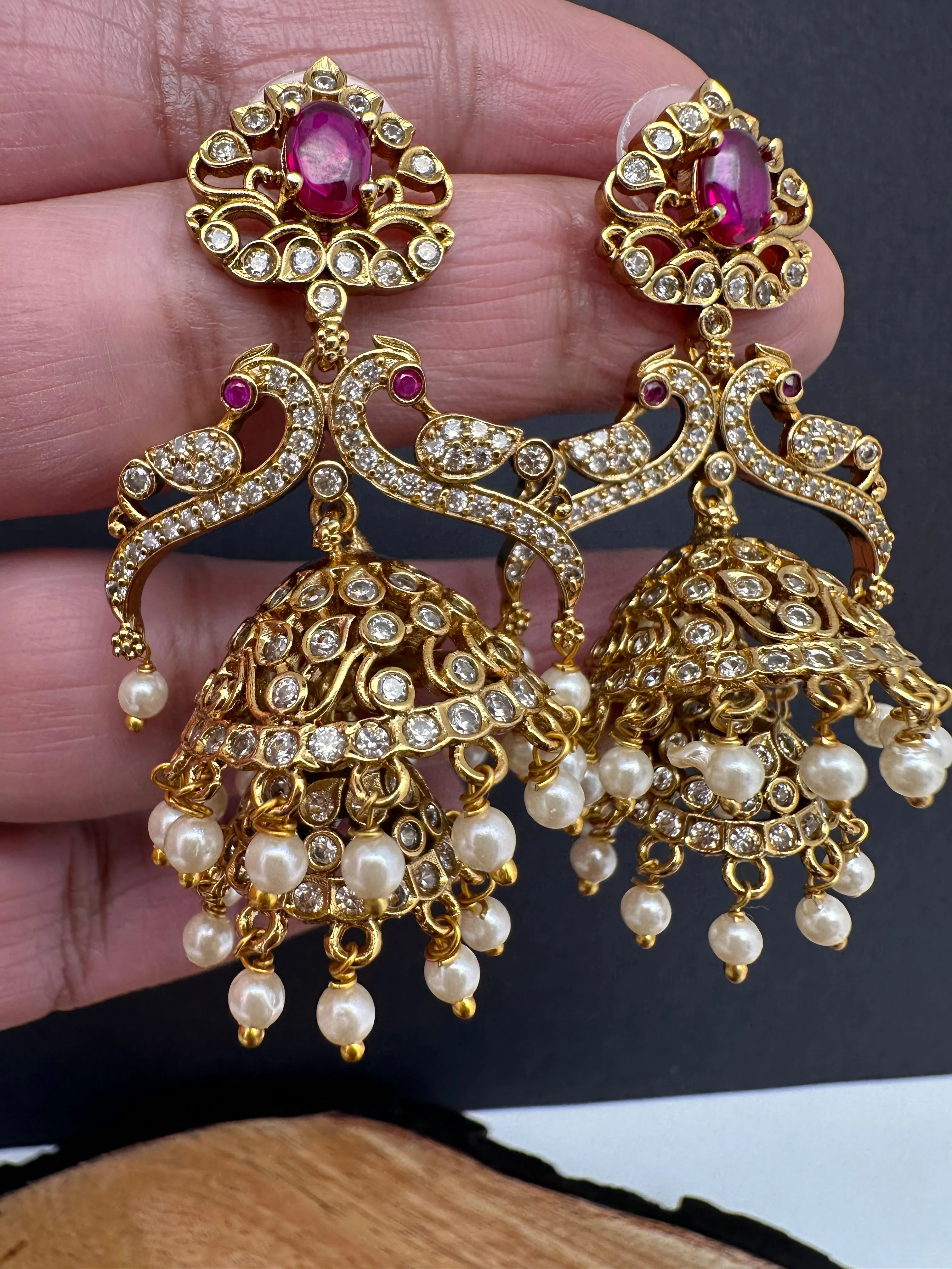 Peacock Pattern Matte Jhumki Earrings
