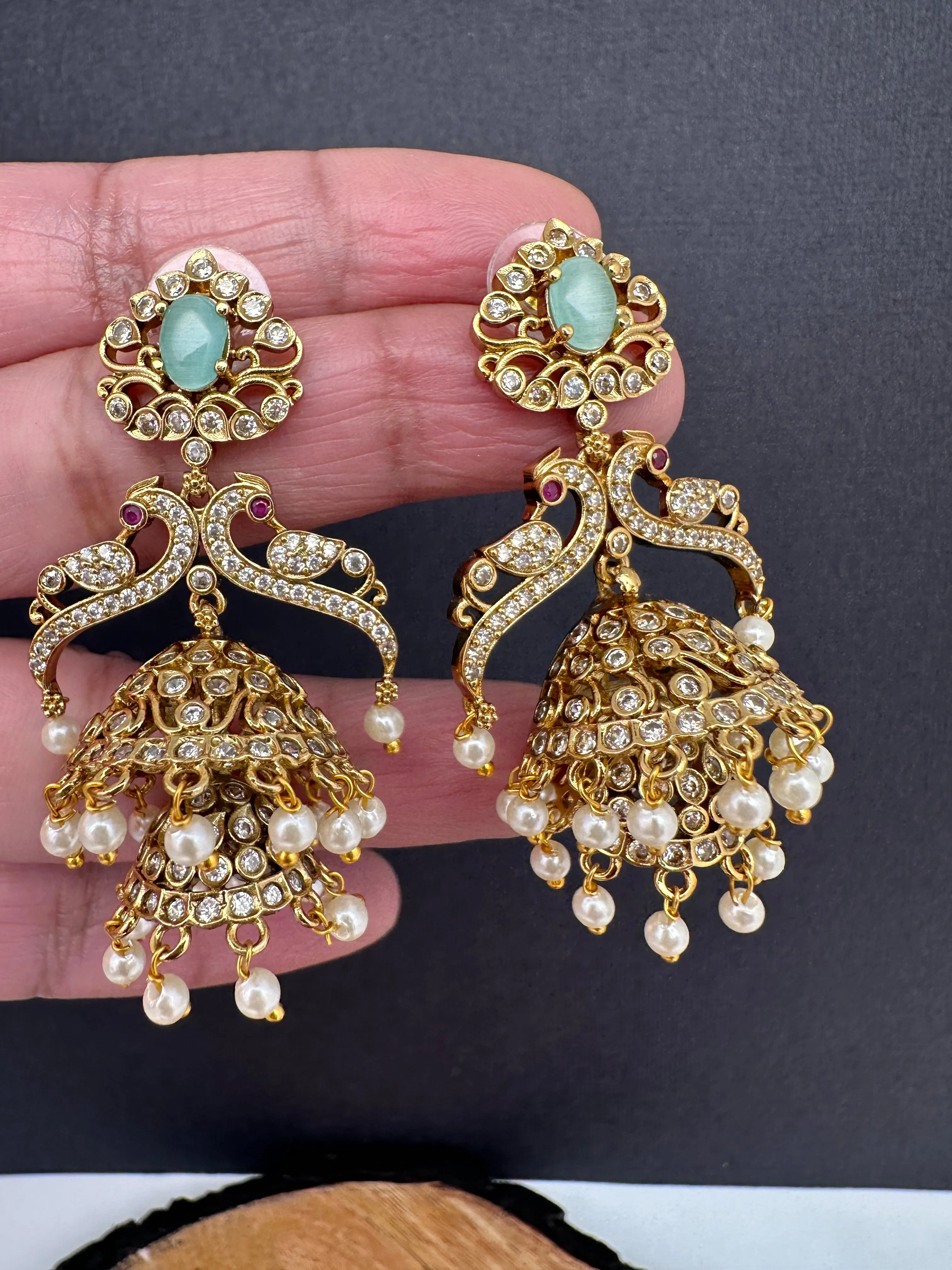 Peacock Pattern Matte Jhumki Earrings