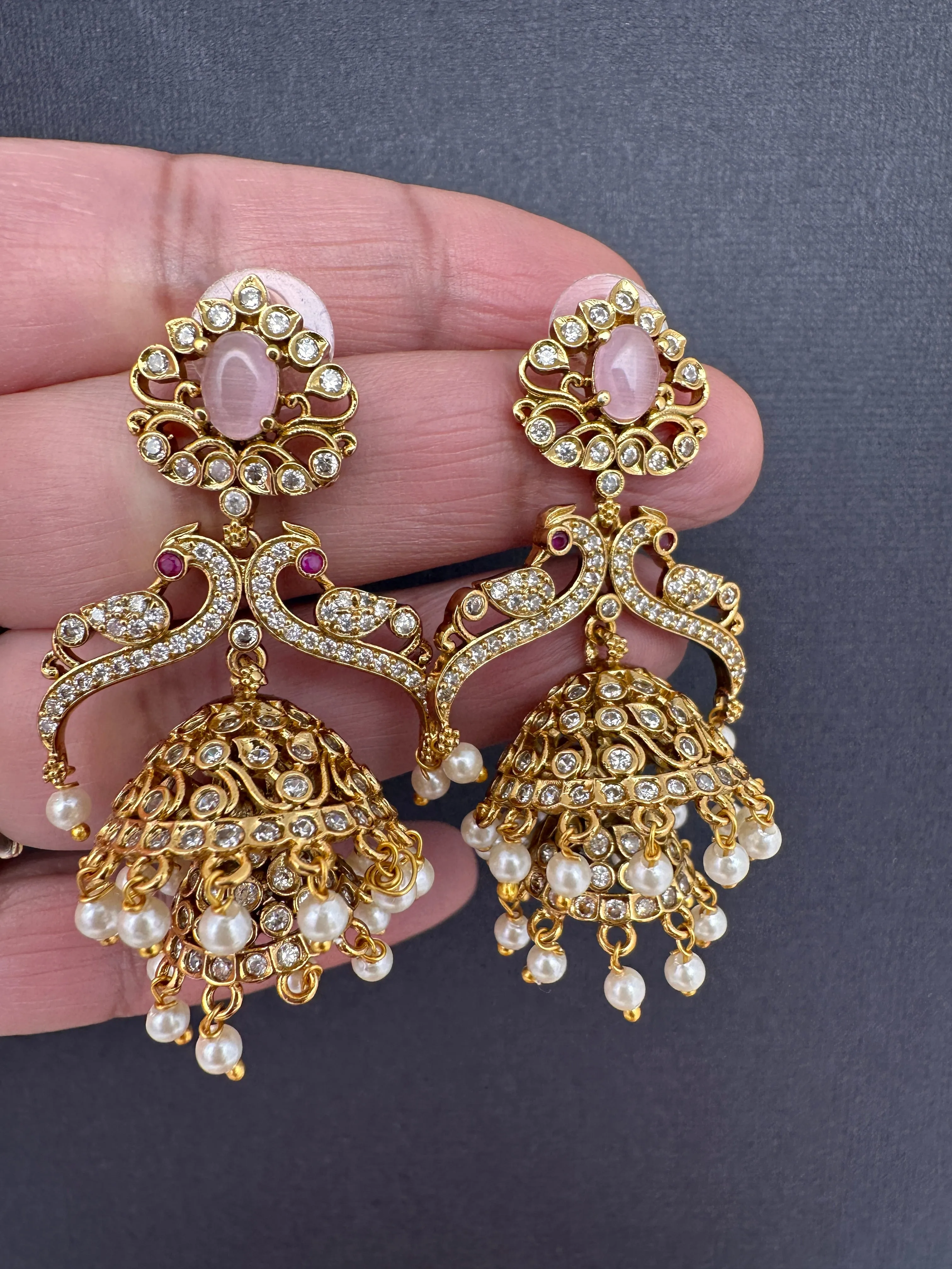 Peacock Pattern Matte Jhumki Earrings