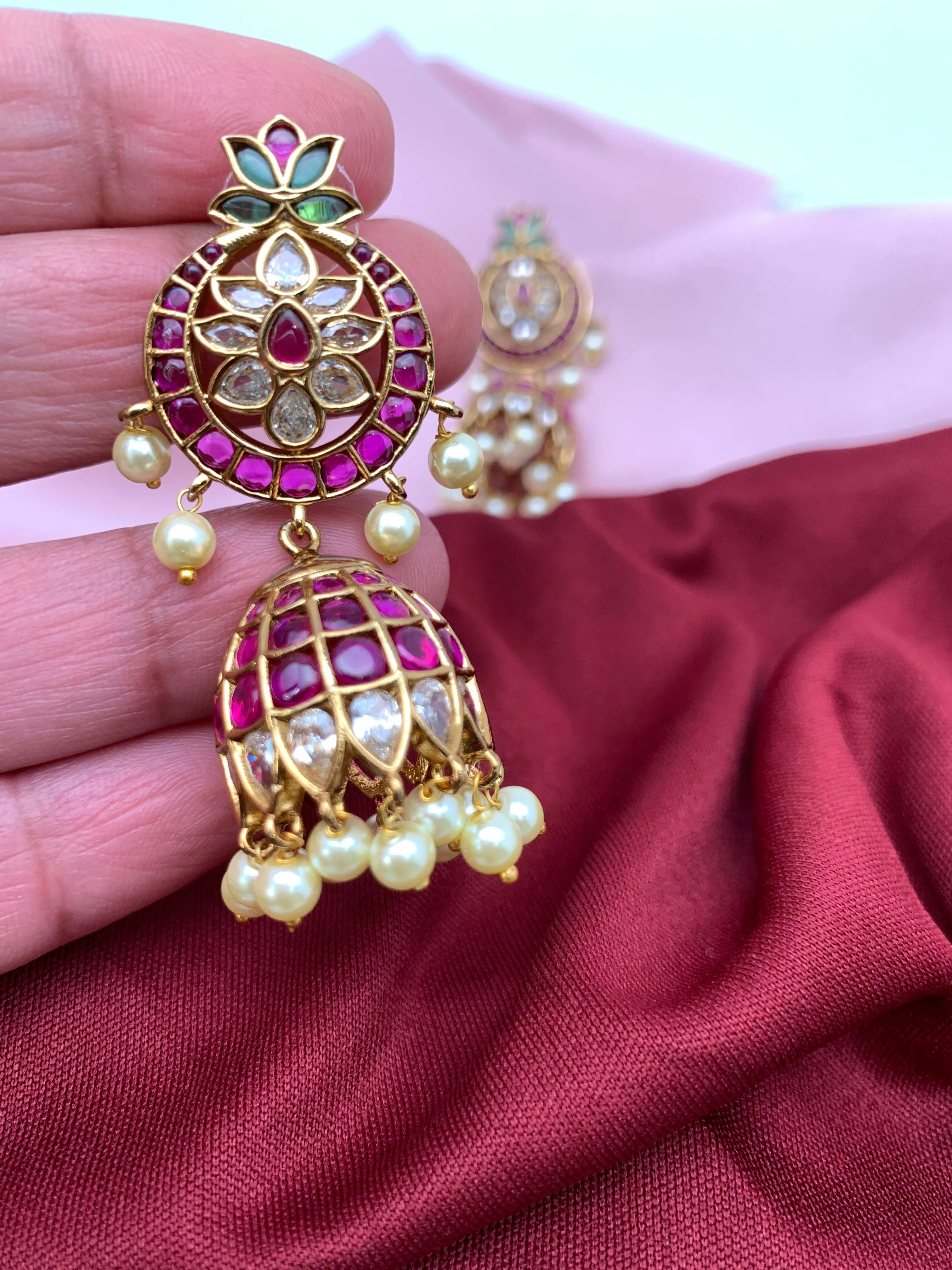 Red Kemp Matte Finish Jhumki