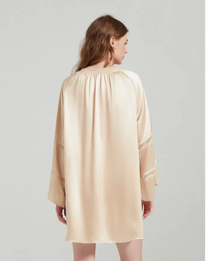 Silk Dress – Relaxed Fit with Lace Detail on Sleeves