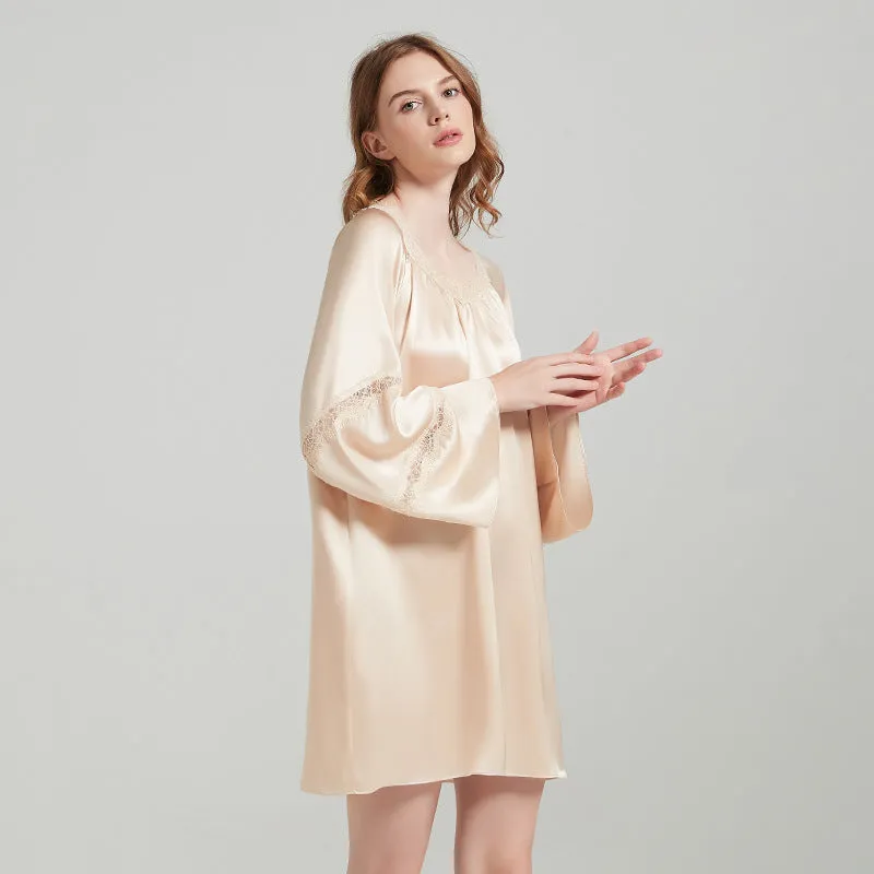 Silk Dress – Relaxed Fit with Lace Detail on Sleeves