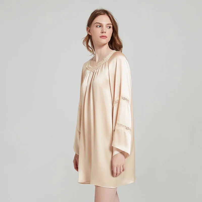 Silk Dress – Relaxed Fit with Lace Detail on Sleeves