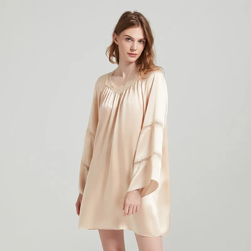 Silk Dress – Relaxed Fit with Lace Detail on Sleeves