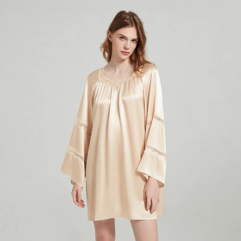Silk Dress – Relaxed Fit with Lace Detail on Sleeves