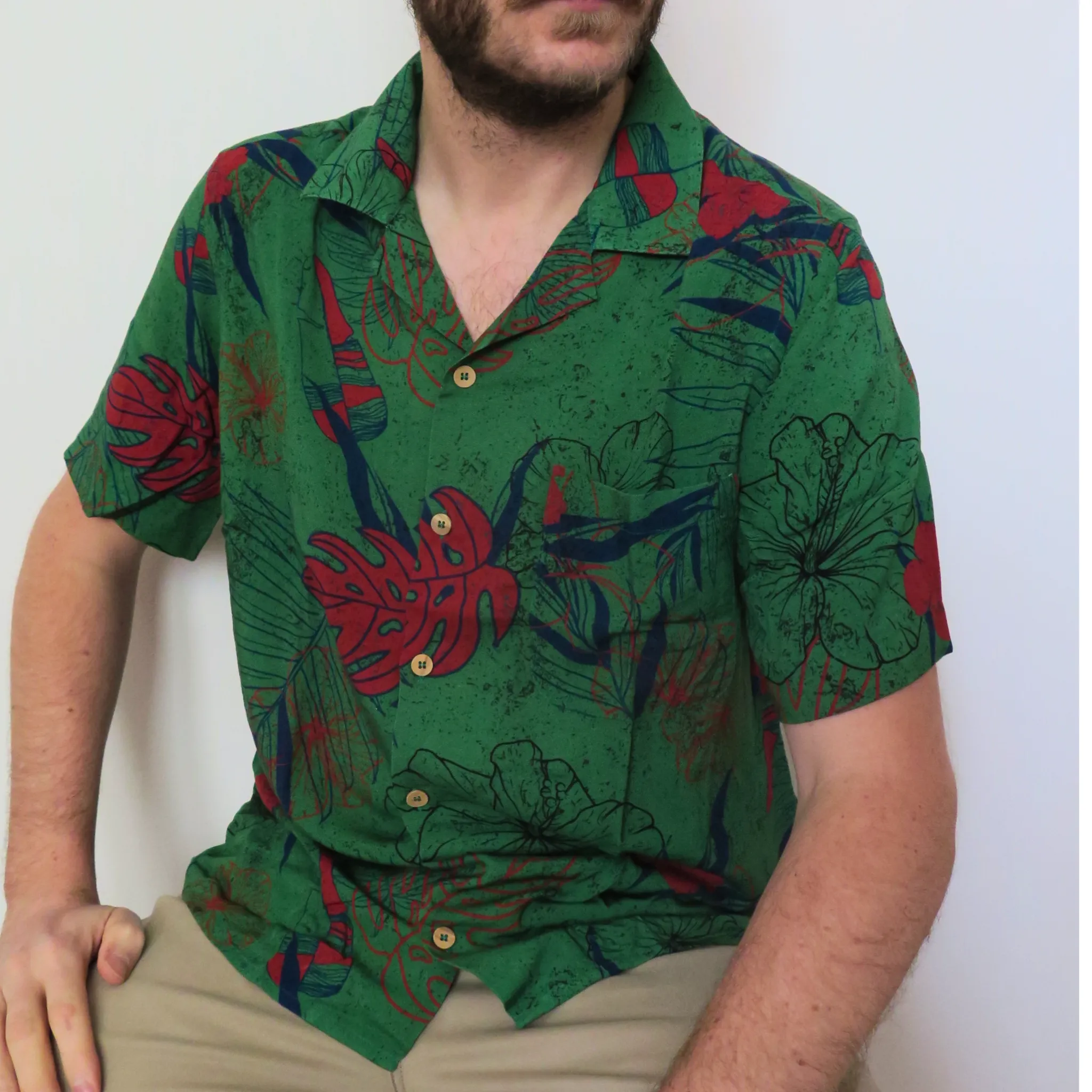 Thai Print 3 - shirt, viscose, bowling collar, relaxed fit